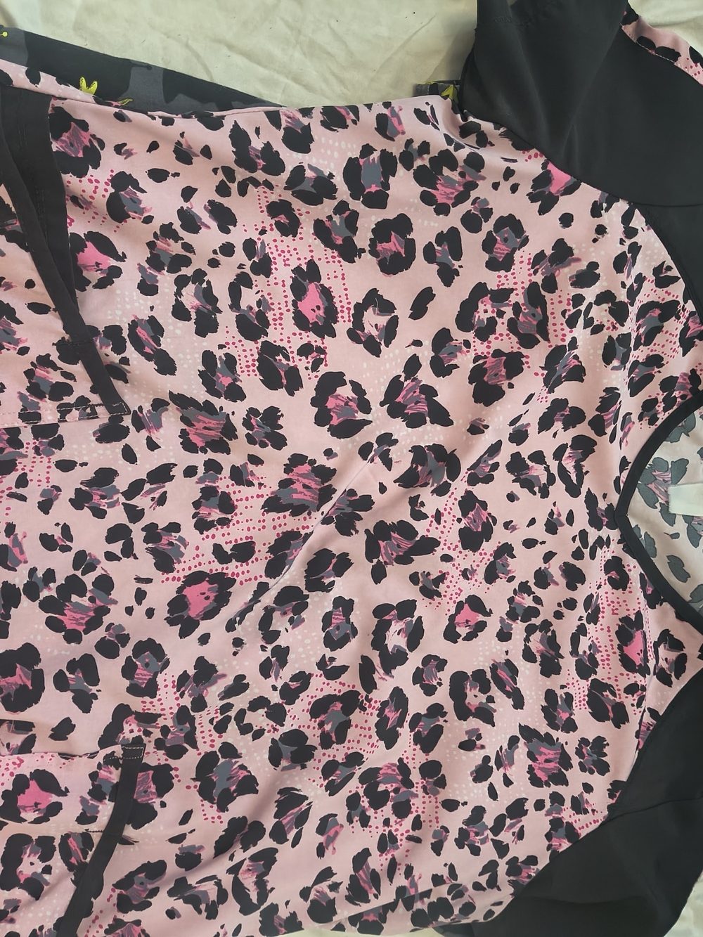 Women's Pink Leopard Print Short Sleeve Top Scrub Top